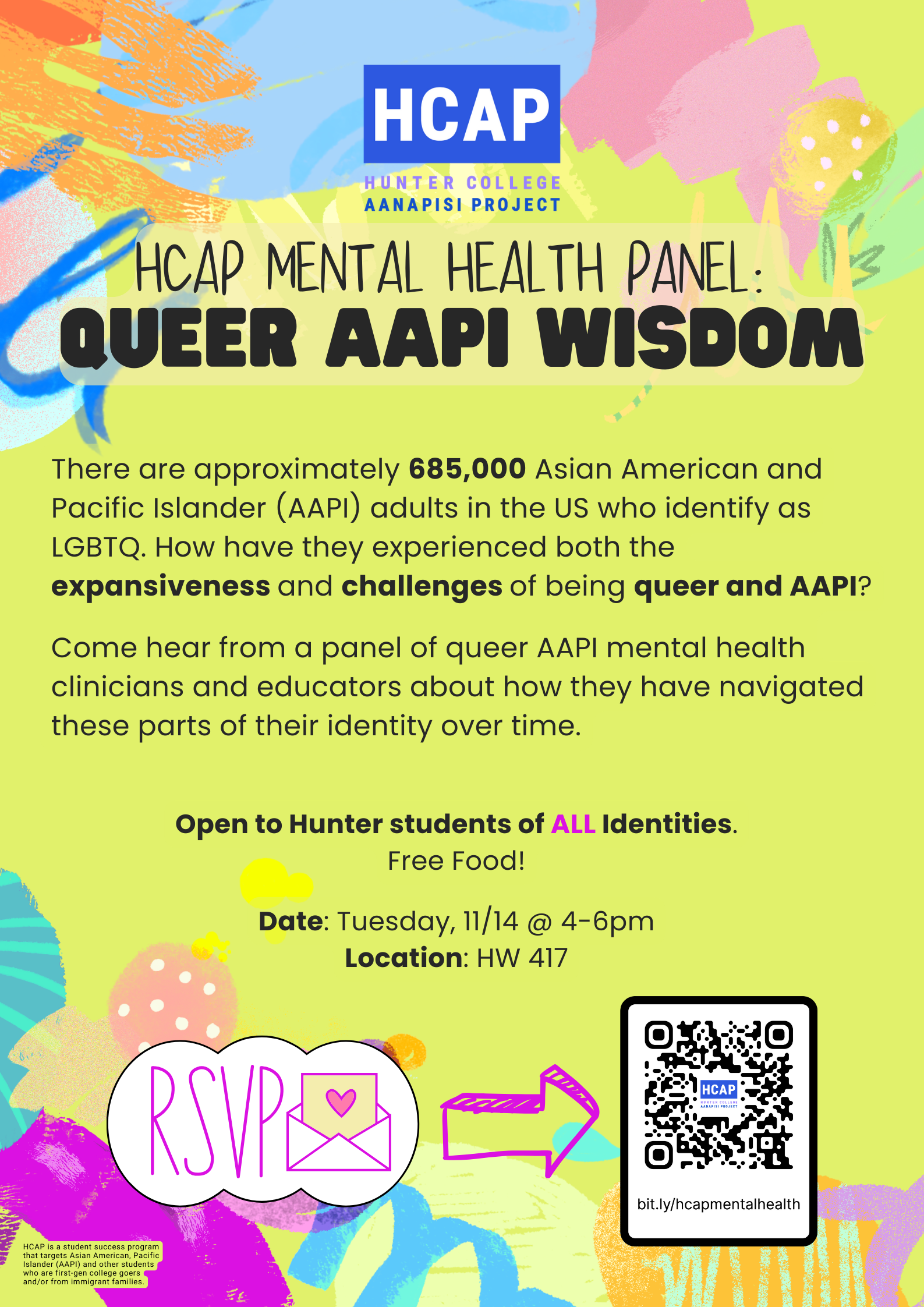 Bright purple, blue, and pink brush strokes over a fluorescent summer yellow-green.