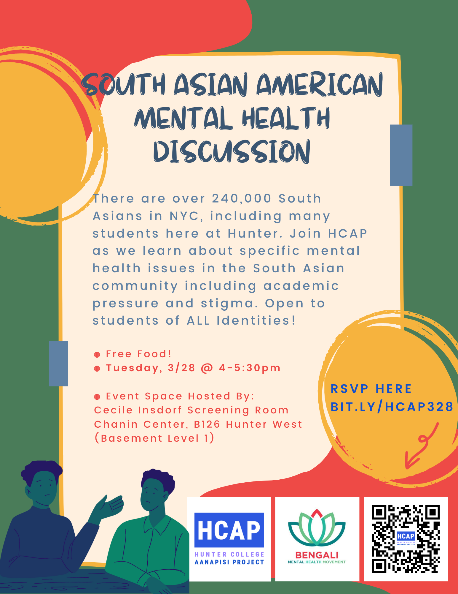 There are over 240,000 South Asians in NYC, including many students here at Hunter. Join HCAP as we learn about specific mental health issues in the South Asian community including academic pressure and stigma. Open to students of ALL Identities!